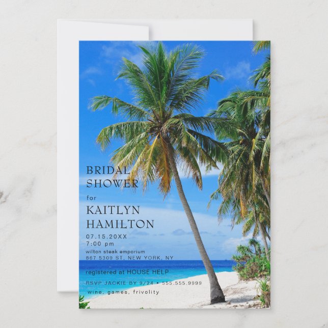 Summer Tropical Beach Palm Bridal Shower Invitation (Front)