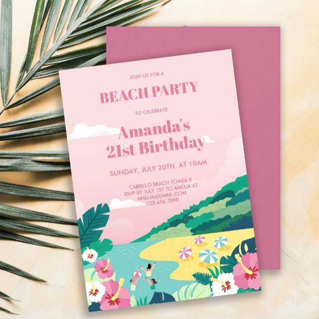 Summer Tropical Beach Party Adult Birthday Invitation (Summer Tropical Beach Party Adult Birthday Invitation)