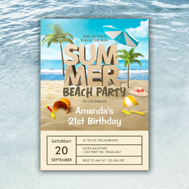 Summer Tropical Beach Party Adult Birthday Invitation (Summer Tropical Beach Party Adult Birthday Invitation)
