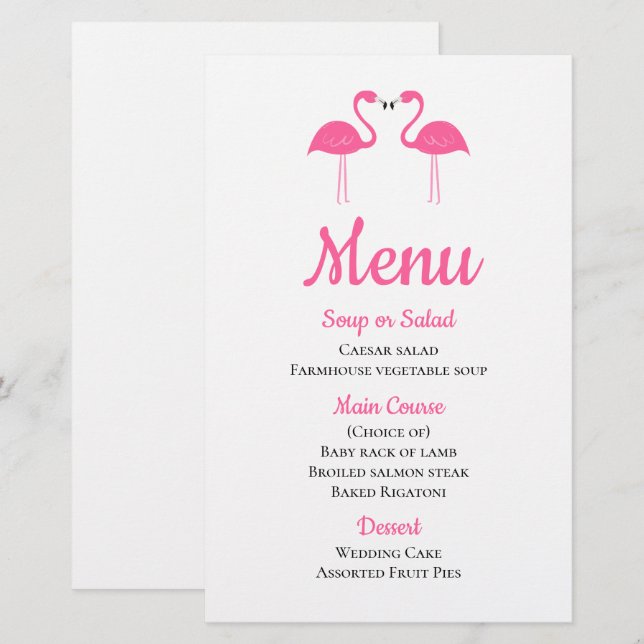 Summer Tropical Beach Pink Flamingo Wedding Menu (Front/Back)