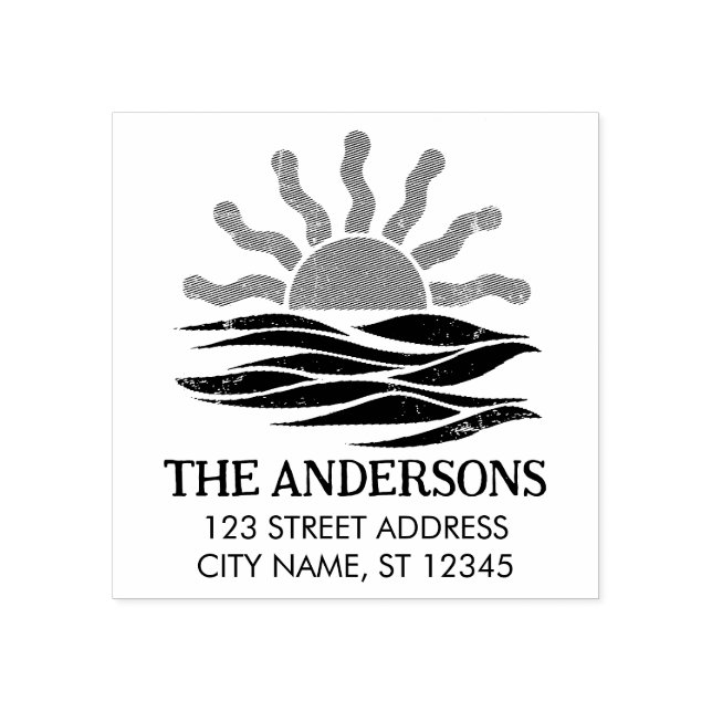 Summer Tropical Beach Sunset Custom Return Addres  Rubber Stamp (Imprint)