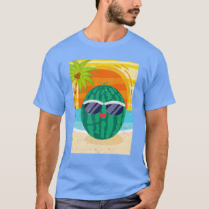 Summer Tropical Beach Sunset Funny Fruit Watermelo T-Shirt