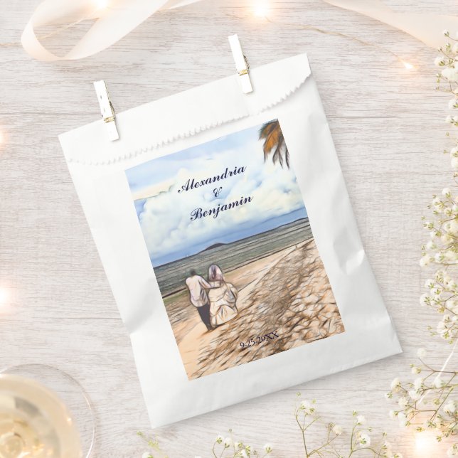 Summer Tropical Beach Wedding Couple Custom Favour Bags (Clipped)