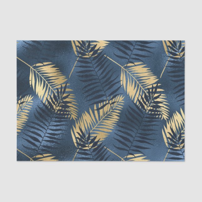 Summer Tropical Blue Palm Leaves Pattern Tissue Paper (Front)
