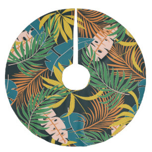 Summer Tropical Bright Plants Pattern Brushed Polyester Tree Skirt