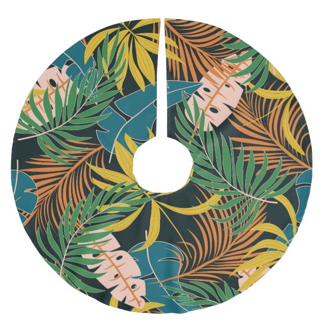Summer Tropical Bright Plants Pattern Brushed Polyester Tree Skirt (Front)