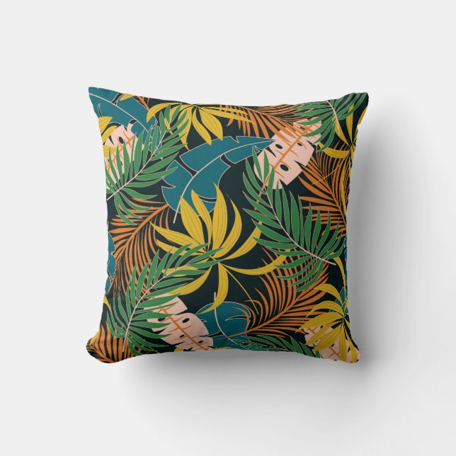 Summer Tropical Bright Plants Pattern Cushion (Front)