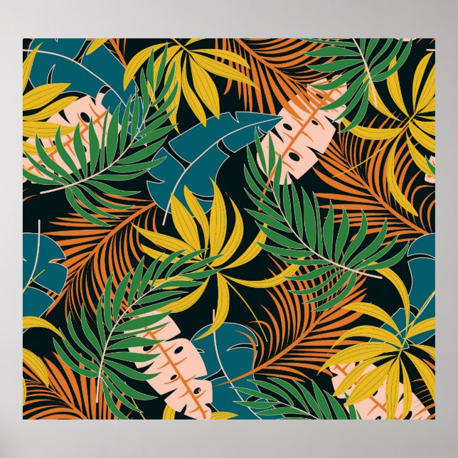Summer Tropical Bright Plants Pattern Poster (Front)