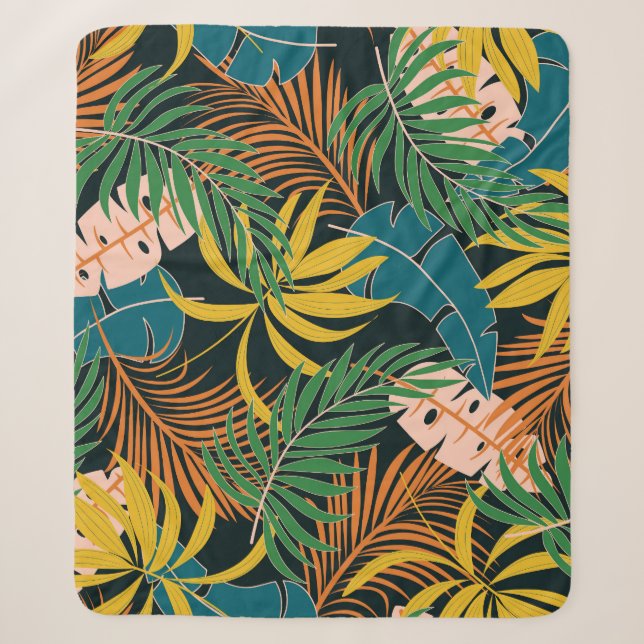 Summer Tropical Bright Plants Pattern Sherpa Blanket (Front)