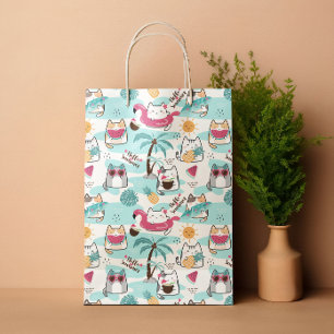 Summer tropical cats pastel pink medium gift bag