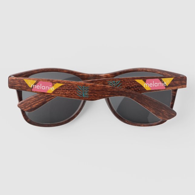 Summer Tropical Collage Shapes Monogrammed  Rustic Sunglasses (Back)