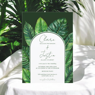 Summer Tropical dark Greenery Wedding Photo Invitation