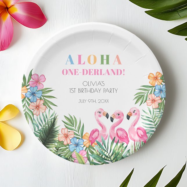Summer Tropical Flamingo Aloha 1st Birthday Party Paper Plate (Summer Tropical Flamingo Aloha 1st Birthday Party Paper Plates)