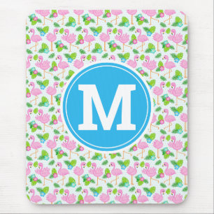 Summer Tropical Flamingo and Floral Pattern Mouse Pad