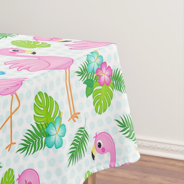 Summer Tropical Flamingo and Floral  Pattern Tablecloth (In Situ)