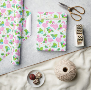 Summer Tropical Flamingo and Floral  Pattern Wrapping Paper