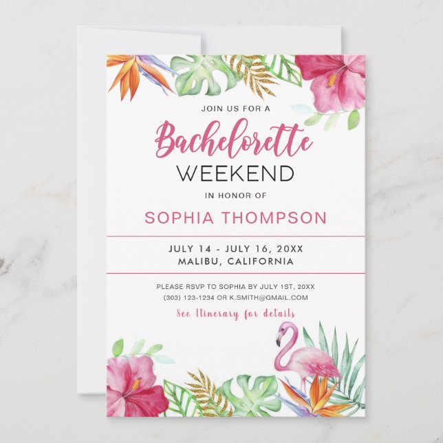 Summer Tropical Flamingo Bachelorette Invitation (Front)