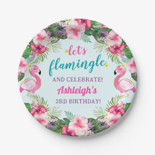 Summer Tropical Flamingo Birthday Paper Plate