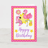 Summer Tropical Flamingo & Parrot Birthday