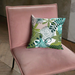 Summer Tropical Floral Green Pink Cushion