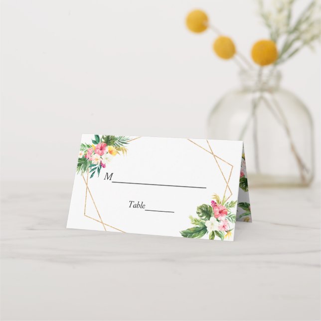 Summer Tropical Floral Wedding Table Escort Place Card (Front)