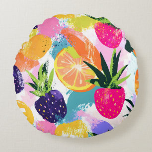 Summer Tropical Fruit Fiesta Round Cushion