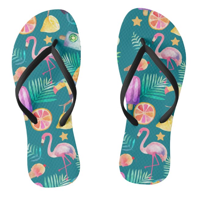 Summer Tropical Fun Teal Pattern Jandals (Footbed)