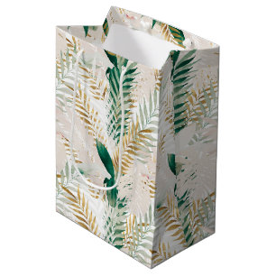 Summer Tropical Green Gold Palm Foliage Greenery Medium Gift Bag