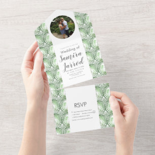 Summer Tropical Greenery Palm Photo Wedding All In One Invitation