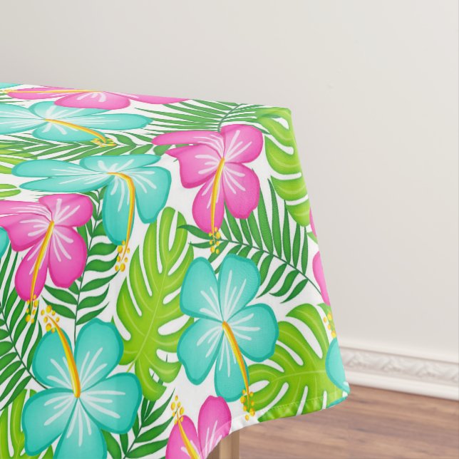 Summer Tropical Hawaiian Floral Pattern Tablecloth (In Situ)