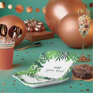summer tropical jungle leaves custom text paper plate