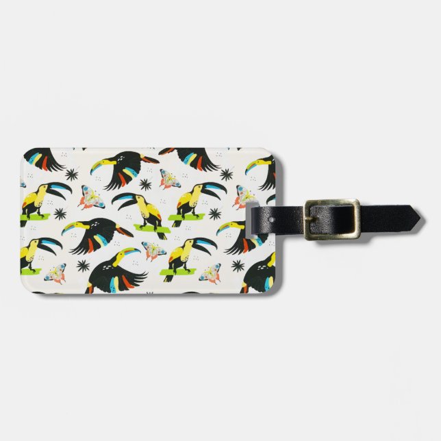 Summer Tropical Jungle Parrot Butterfly Luggage Tag (Front Horizontal)
