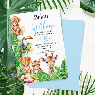 Summer Tropical Jungle Safari Wild One Birthday Invitation