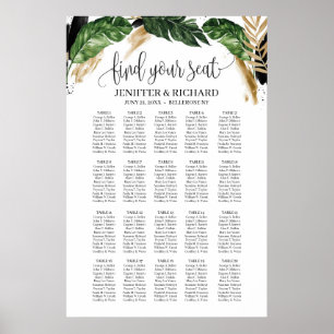 Summer Tropical leaves gold and black splashes Poster