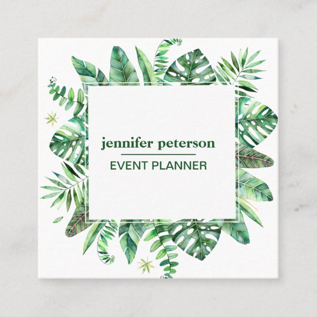 Summer Tropical Leaves Monstera Social Media Icons Square Business Card (Front)
