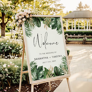 Summer Tropical Leaves Portrait Wedding Welcome  Poster