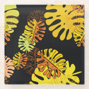 Summer Tropical Leaves Vintage Design Glass Coaster