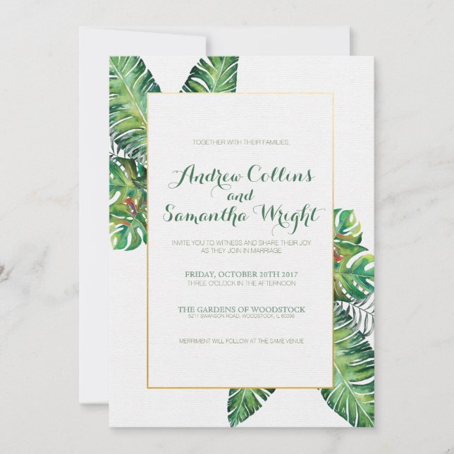 Summer Tropical Leaves Wedding Party Invitation (Front)