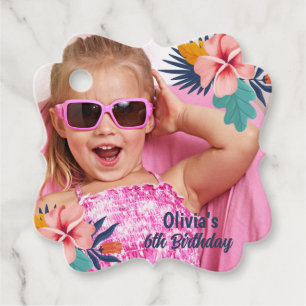 Summer tropical luau Girl pool birthday photo Favour Tags