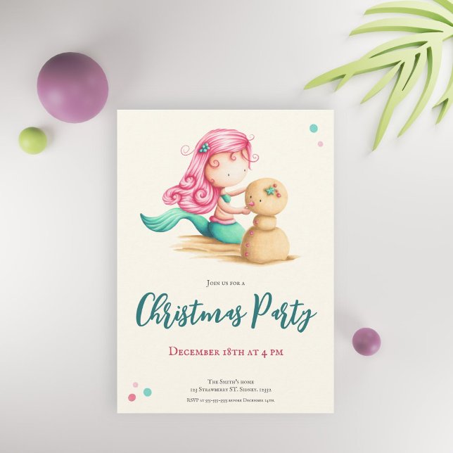Summer Tropical Mermaid at the Beach Christmas  Invitation (Creator Uploaded)