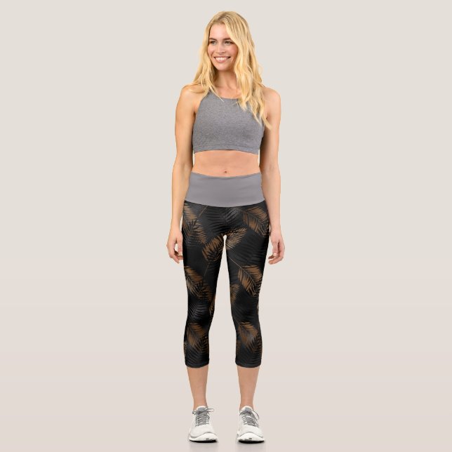 Summer Tropical Palm Leaves Pattern Capri Leggings (Front)