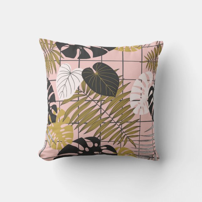 Summer tropical palm leaves pattern cushion (Front)
