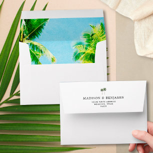 Summer Tropical Palm Tree Beach Wedding Envelope