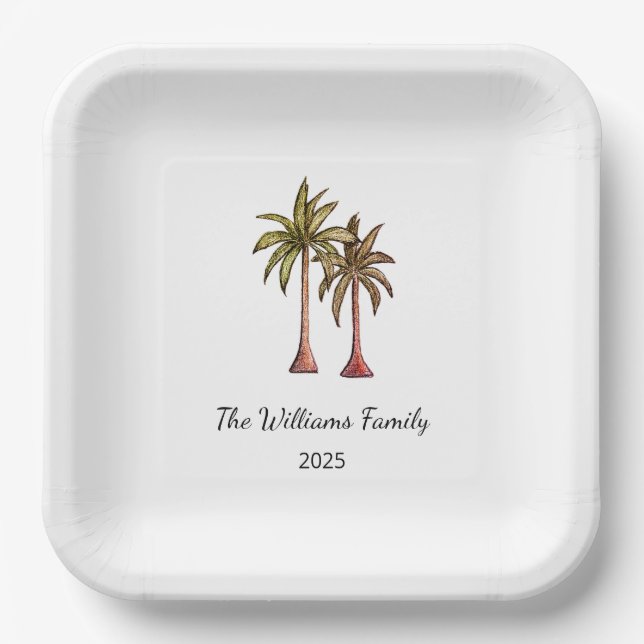 Summer Tropical Palm Trees Swim Pool Party  Paper Plate (Front)