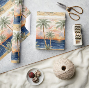 Summer tropical palms beside a coastal beach wrapping paper