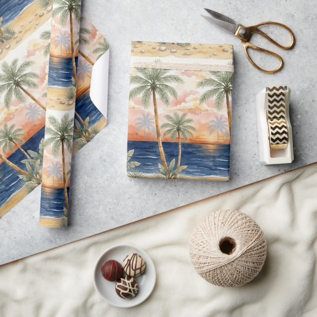 Summer tropical palms beside a coastal beach wrapping paper (Crafts)