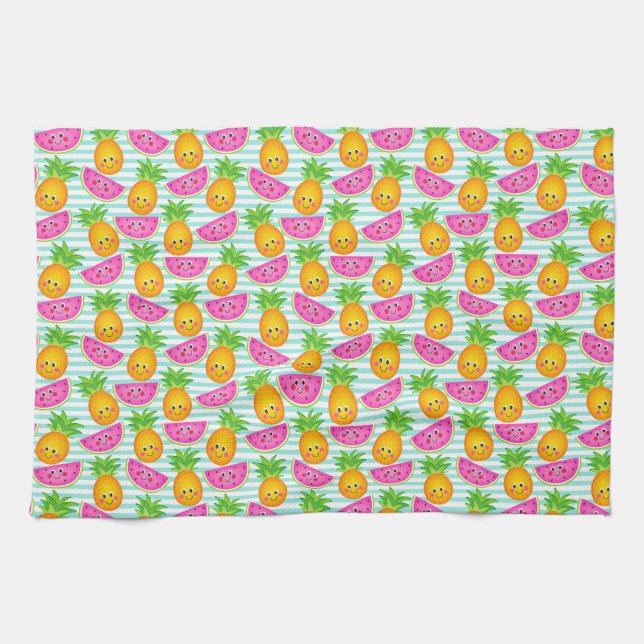 Summer Tropical Pineapple & Watermelon Pattern Tea Towel (Horizontal)