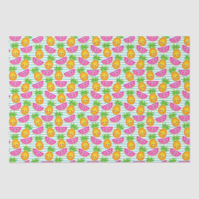 Summer Tropical Pineapple & Watermelon Pattern Tissue Paper (Front)