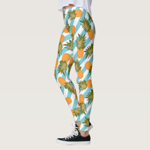 Summer Tropical Pineapples & Stripes Leggings