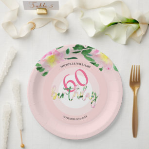 Summer Tropical  Pink Floral Watercolor Paper Plate
